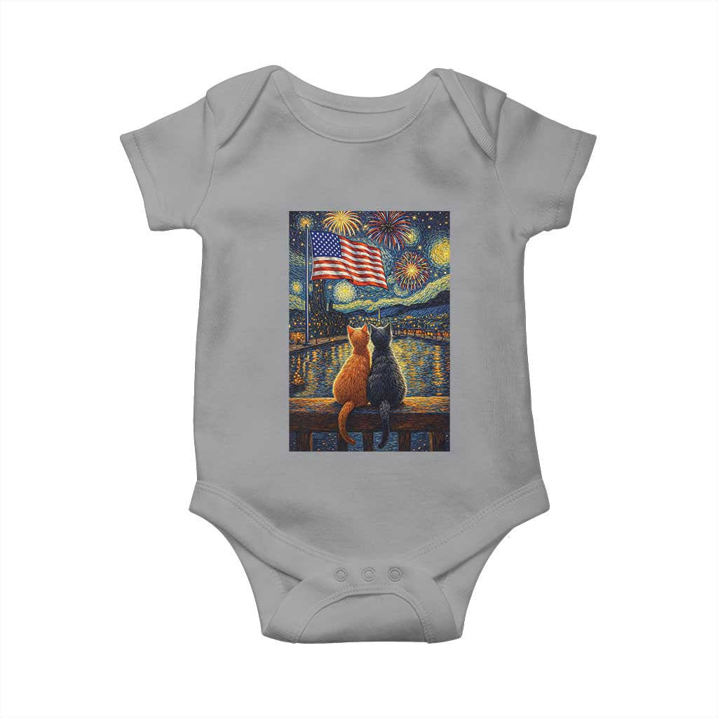 Starry Night Cat Patriotic American Pride Baby Onesie