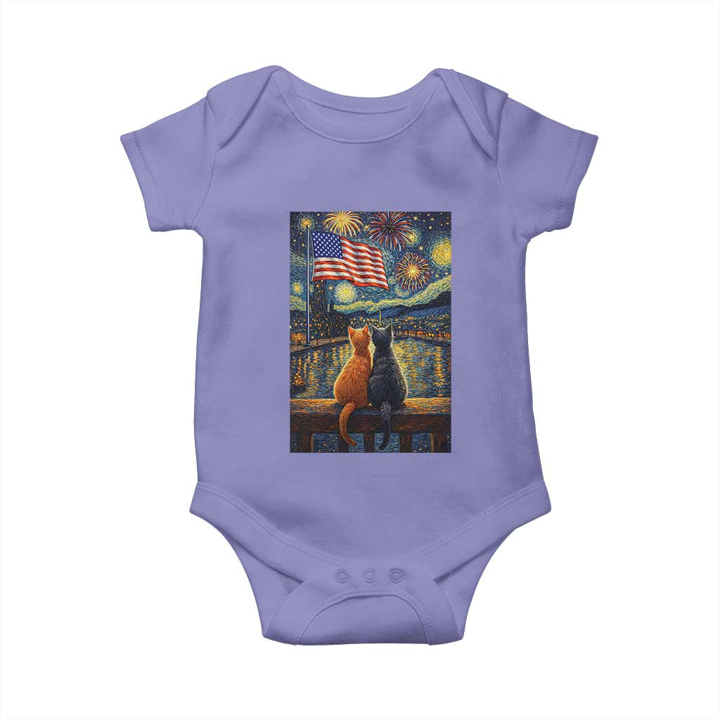 Starry Night Cat Patriotic American Pride Baby Onesie