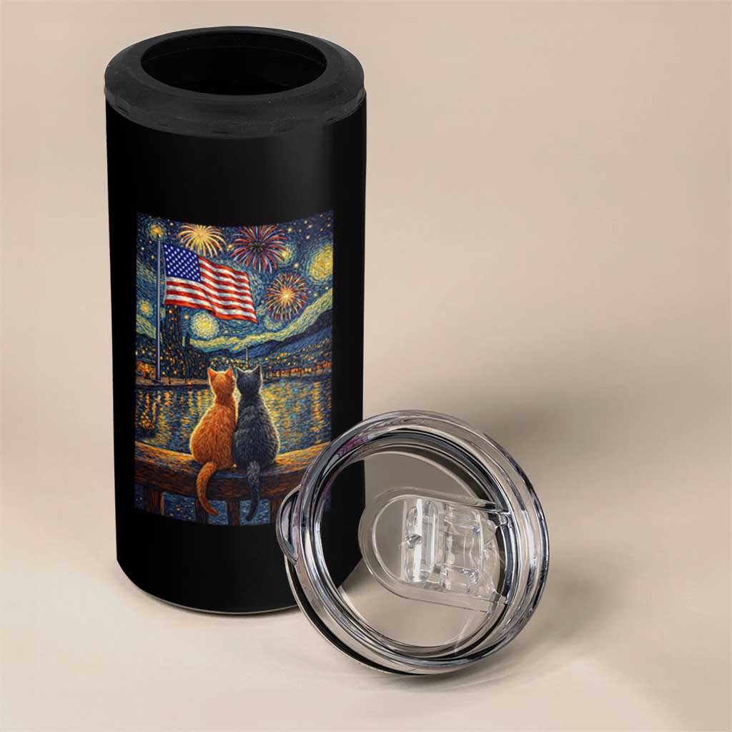 Starry Night Cat Patriotic American Pride 4 in 1 Can Cooler Tumbler