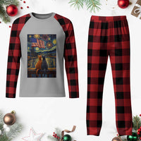 Starry Night Cat Patriotic American Pride Plaid Pajama Set