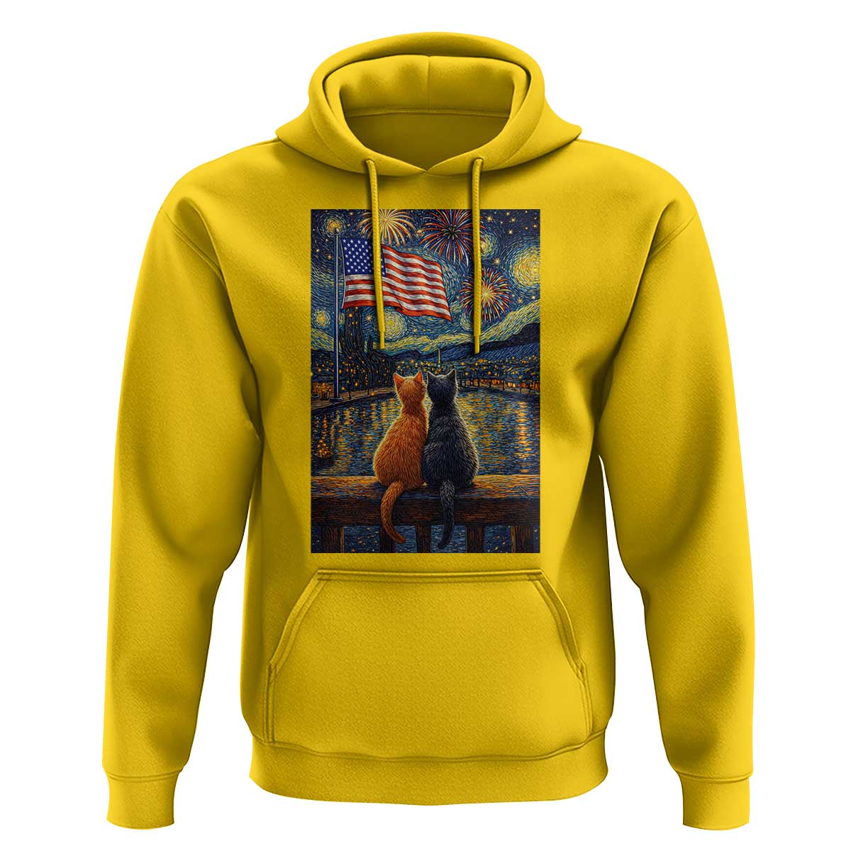 Starry Night Cat Patriotic American Pride Hoodie