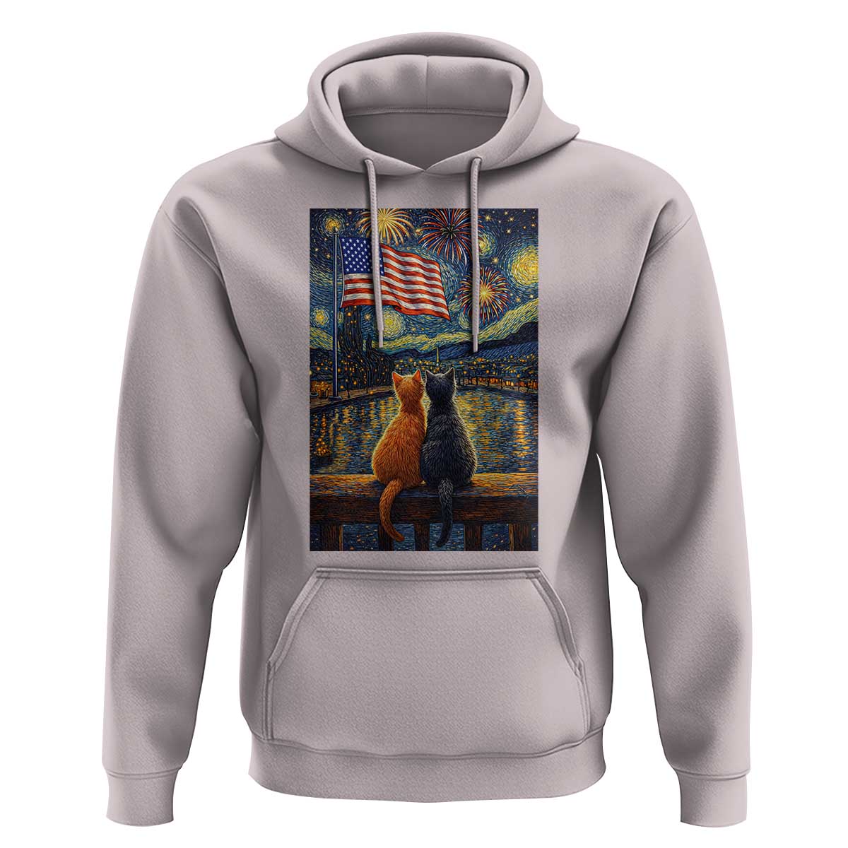 Starry Night Cat Patriotic American Pride Hoodie