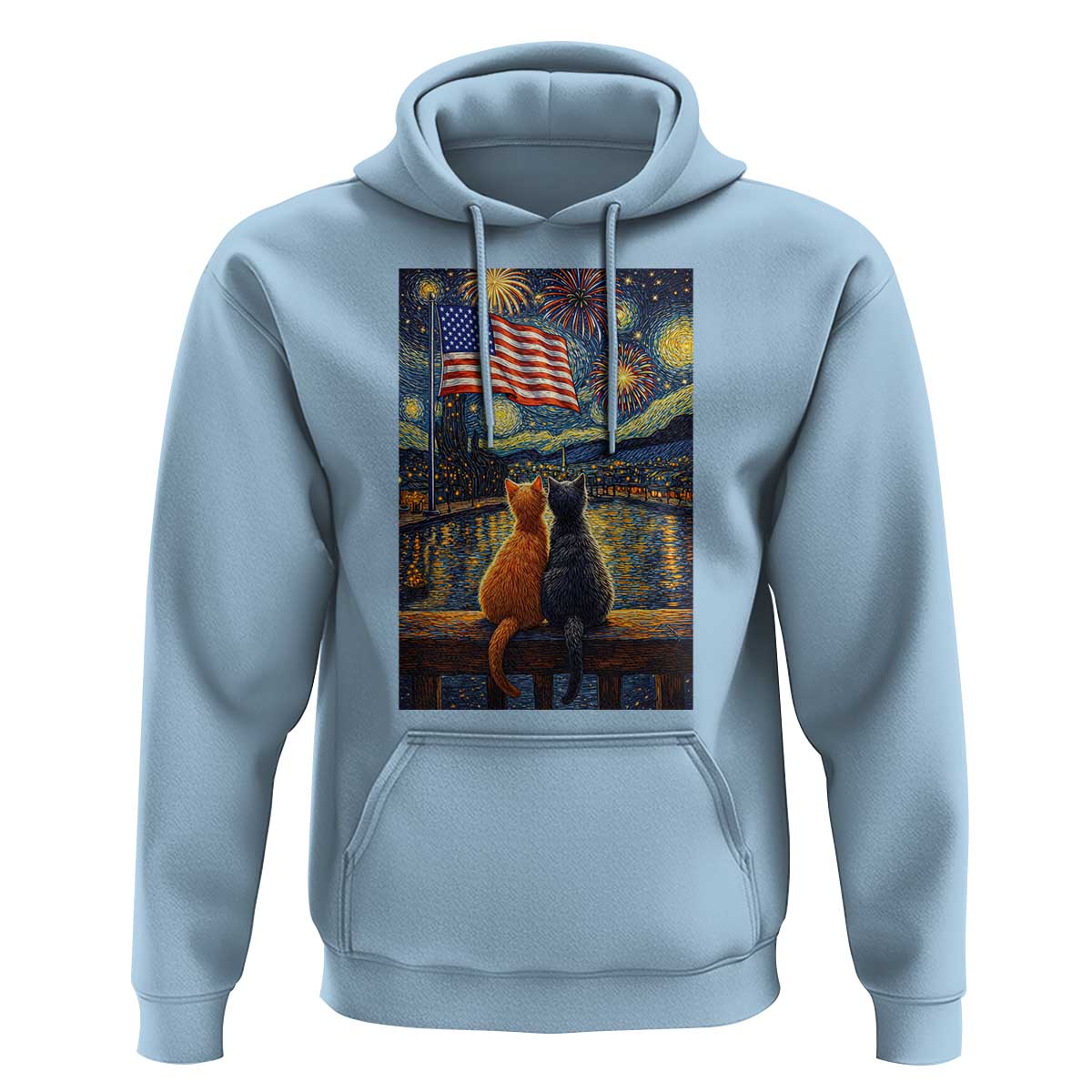 Starry Night Cat Patriotic American Pride Hoodie