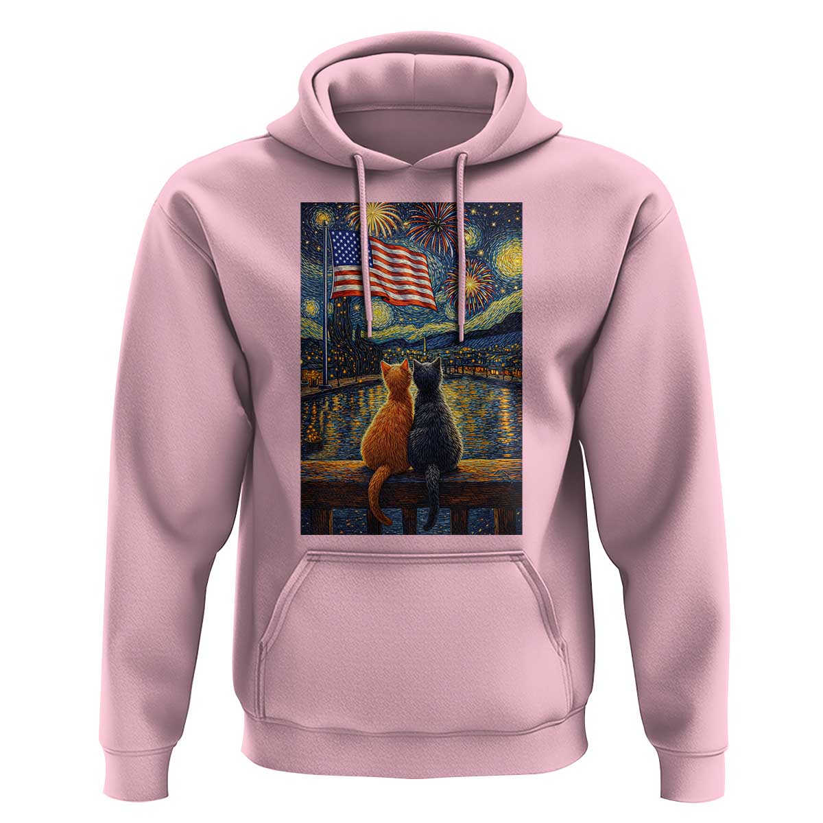 Starry Night Cat Patriotic American Pride Hoodie