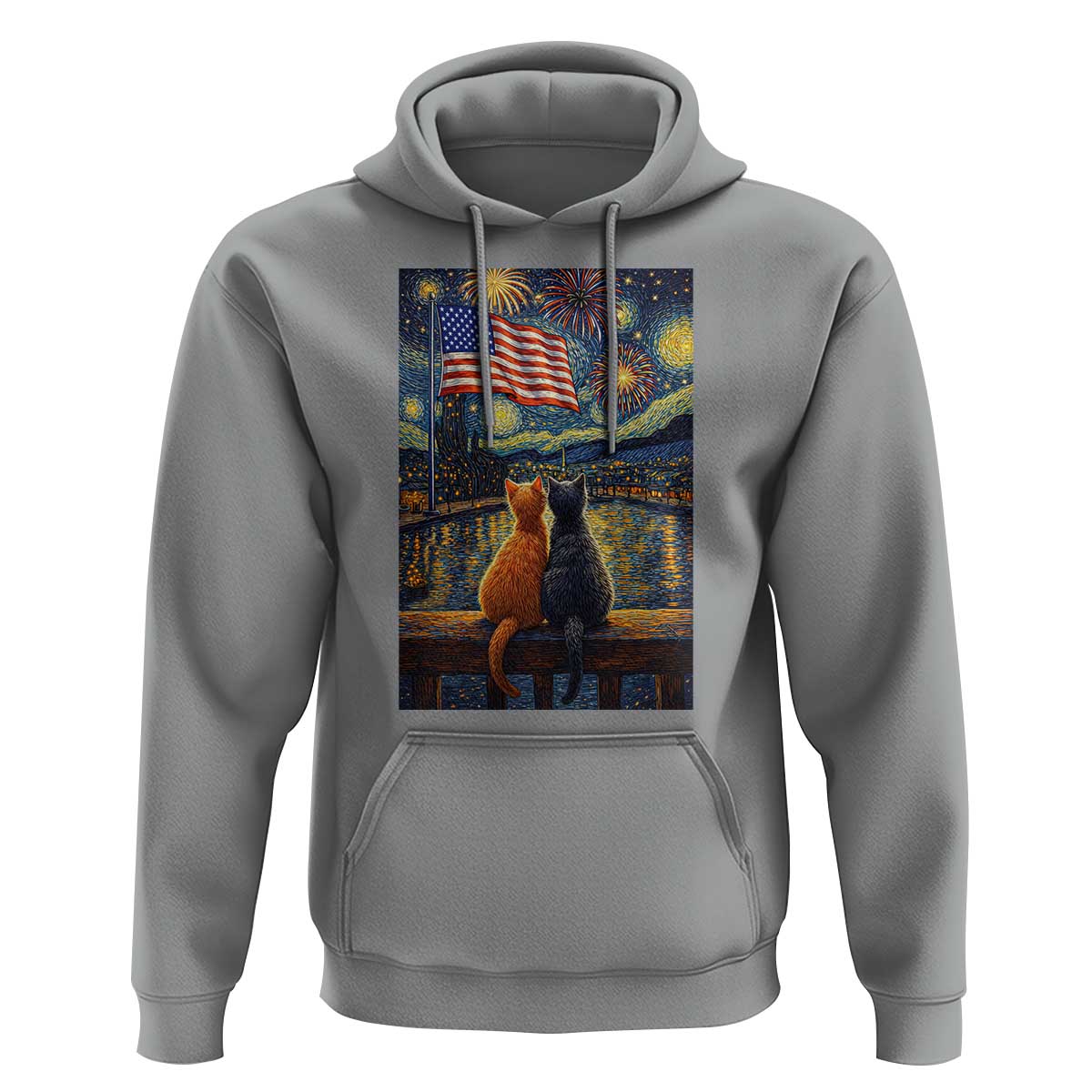 Starry Night Cat Patriotic American Pride Hoodie