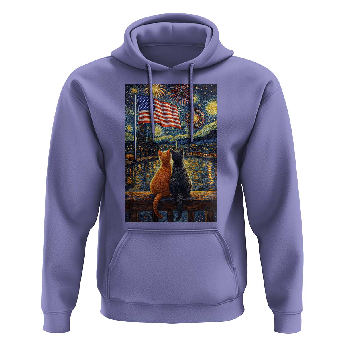Starry Night Cat Patriotic American Pride Hoodie