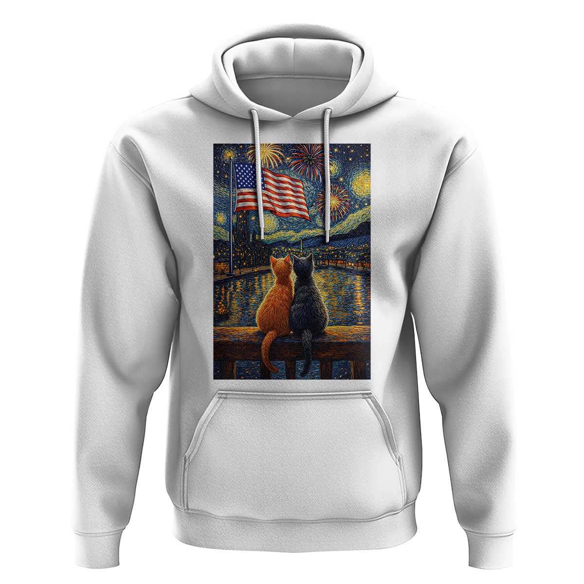Starry Night Cat Patriotic American Pride Hoodie