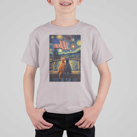 Starry Night Cat Patriotic American Pride T Shirt For Kid