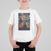 Starry Night Cat Patriotic American Pride T Shirt For Kid