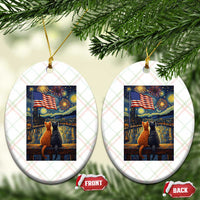 Starry Night Cat Patriotic American Pride Ceramic Ornament