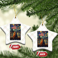 Starry Night Cat Patriotic American Pride Ceramic Ornament