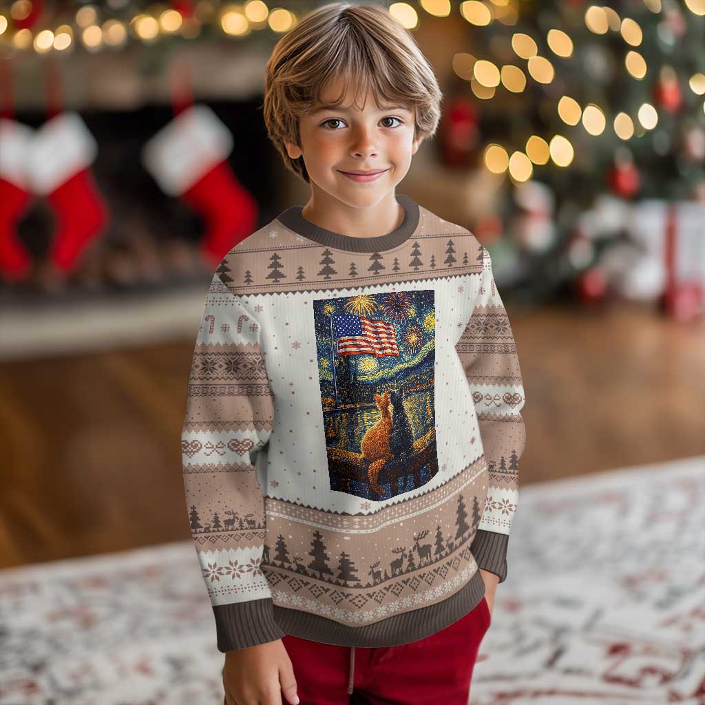 Starry Night Cat Patriotic American Pride Ugly Christmas Sweater