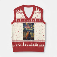 Starry Night Cat Patriotic American Pride V-Neck Knit Sweater Vest