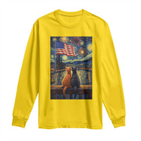 Starry Night Cat Patriotic American Pride Long Sleeve Shirt