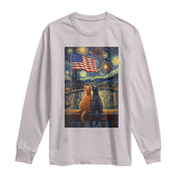 Starry Night Cat Patriotic American Pride Long Sleeve Shirt