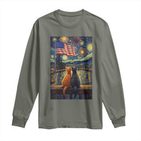 Starry Night Cat Patriotic American Pride Long Sleeve Shirt