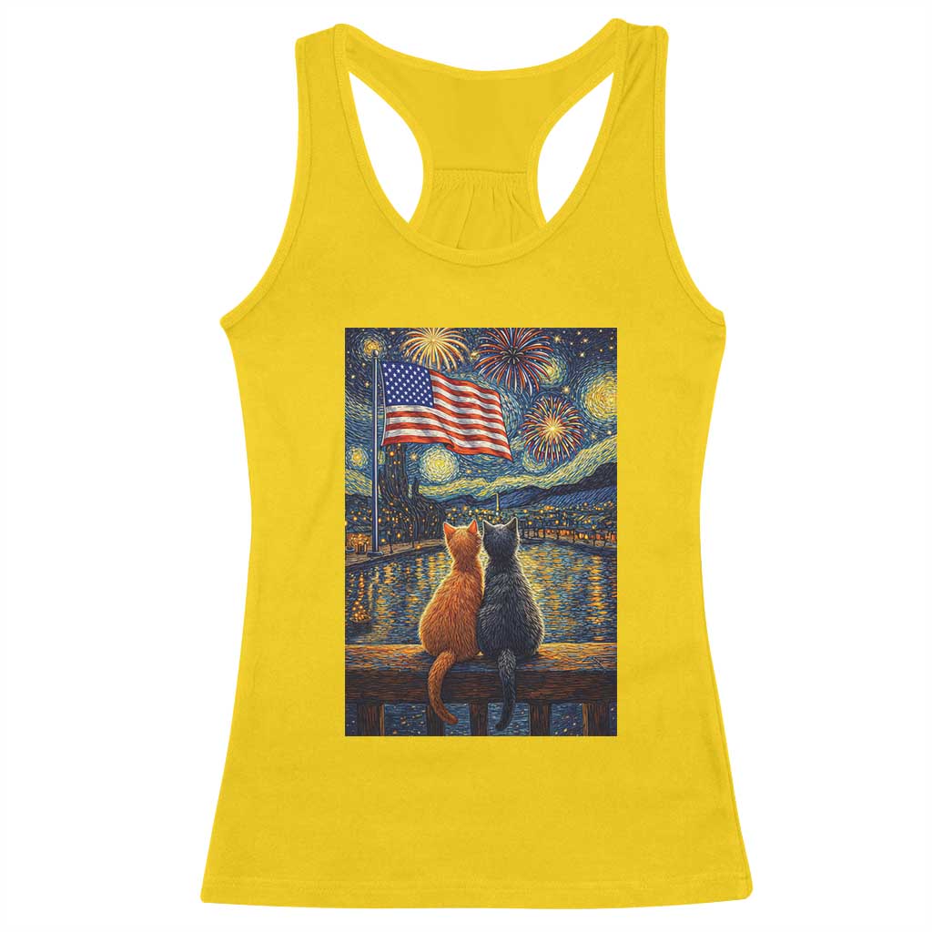 Starry Night Cat Patriotic American Pride Racerback Tank Top