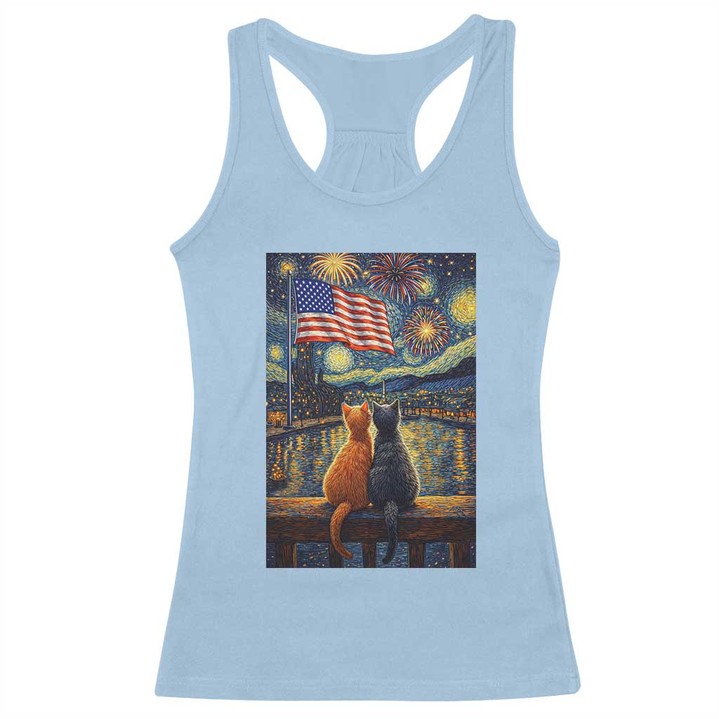 Starry Night Cat Patriotic American Pride Racerback Tank Top