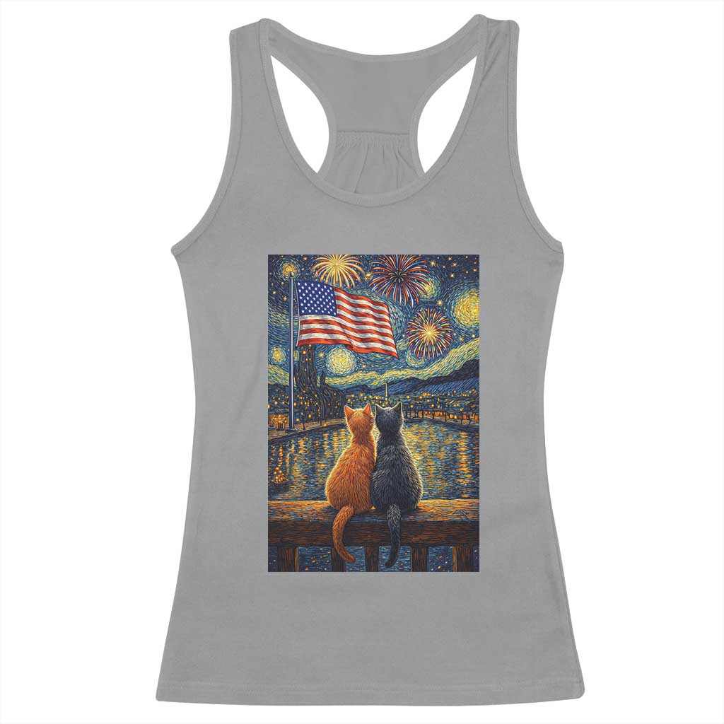 Starry Night Cat Patriotic American Pride Racerback Tank Top