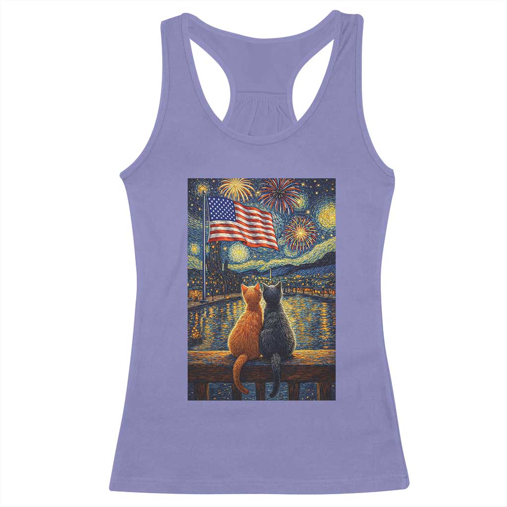 Starry Night Cat Patriotic American Pride Racerback Tank Top