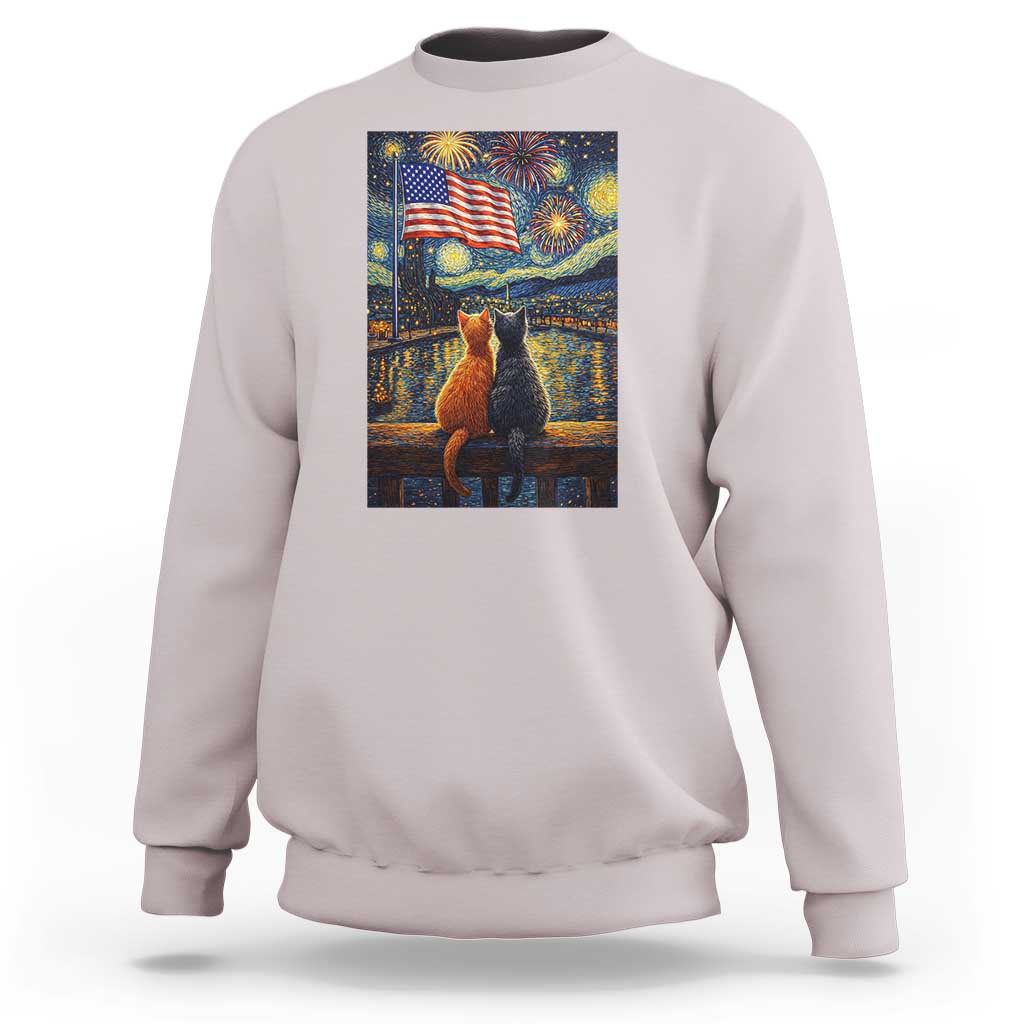 Starry Night Cat Patriotic American Pride Sweatshirt