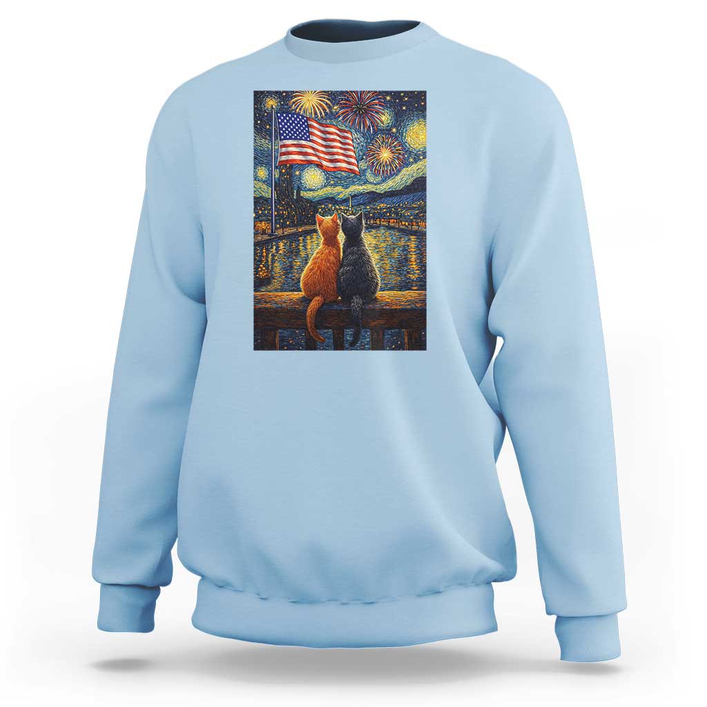 Starry Night Cat Patriotic American Pride Sweatshirt