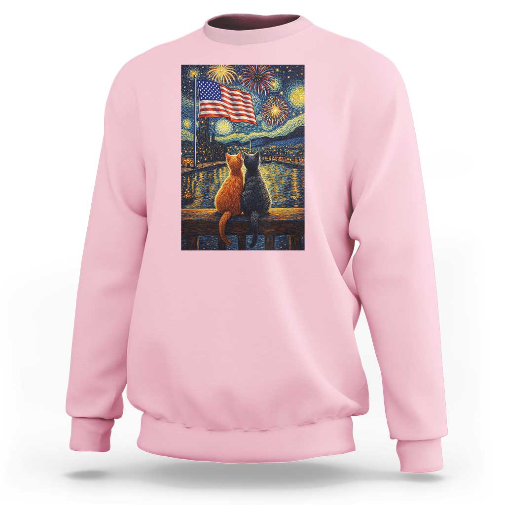 Starry Night Cat Patriotic American Pride Sweatshirt