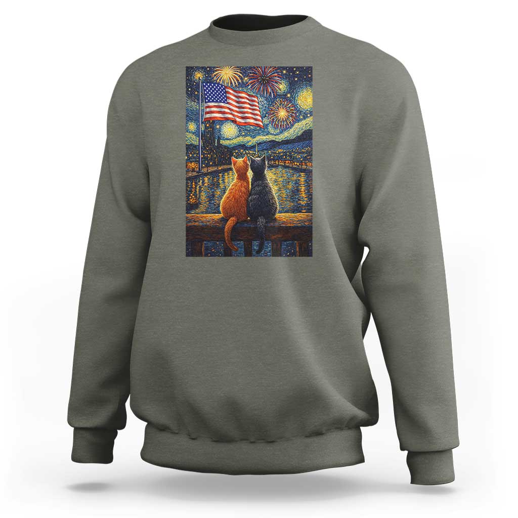 Starry Night Cat Patriotic American Pride Sweatshirt
