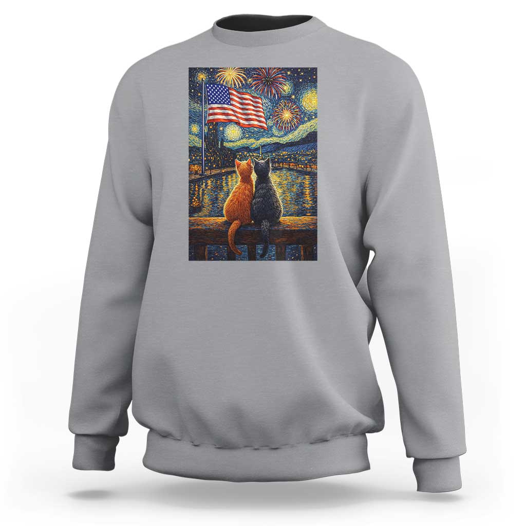 Starry Night Cat Patriotic American Pride Sweatshirt