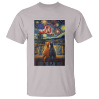 Starry Night Cat Patriotic American Pride T Shirt
