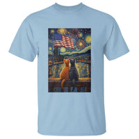 Starry Night Cat Patriotic American Pride T Shirt