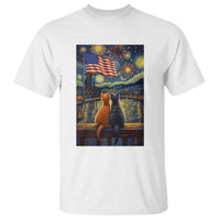 Starry Night Cat Patriotic American Pride T Shirt