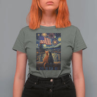 Starry Night Cat Patriotic American Pride T Shirt For Women