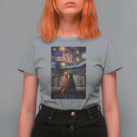 Starry Night Cat Patriotic American Pride T Shirt For Women