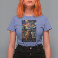 Starry Night Cat Patriotic American Pride T Shirt For Women
