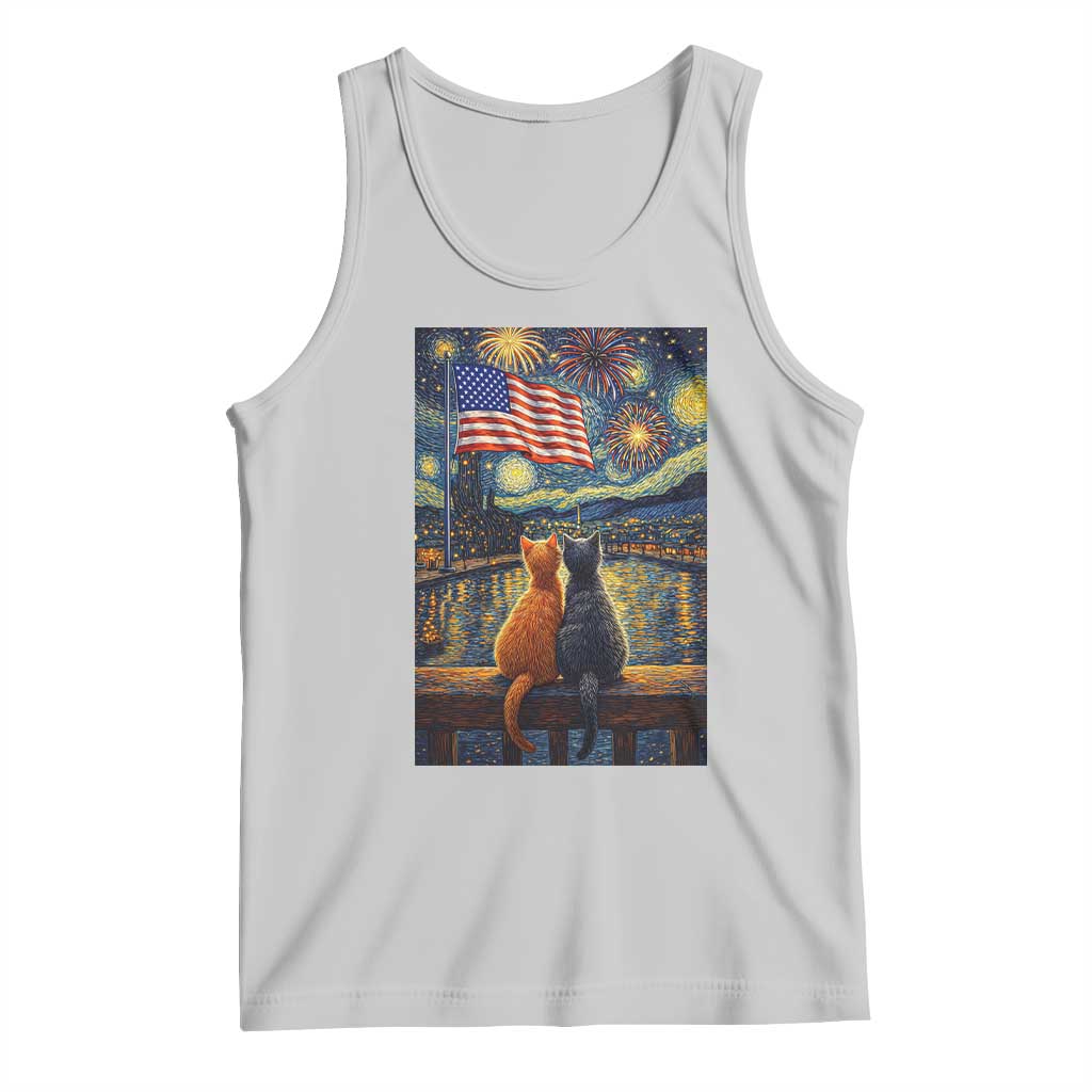 Starry Night Cat Patriotic American Pride Tank Top