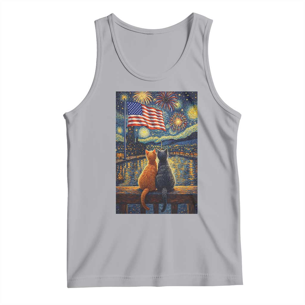 Starry Night Cat Patriotic American Pride Tank Top