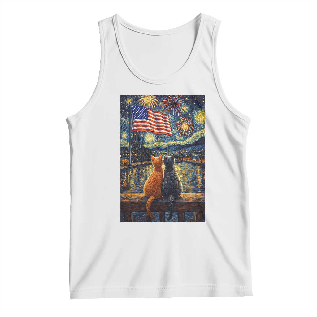 Starry Night Cat Patriotic American Pride Tank Top