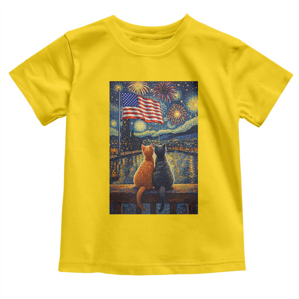 Starry Night Cat Patriotic American Pride Toddler T Shirt