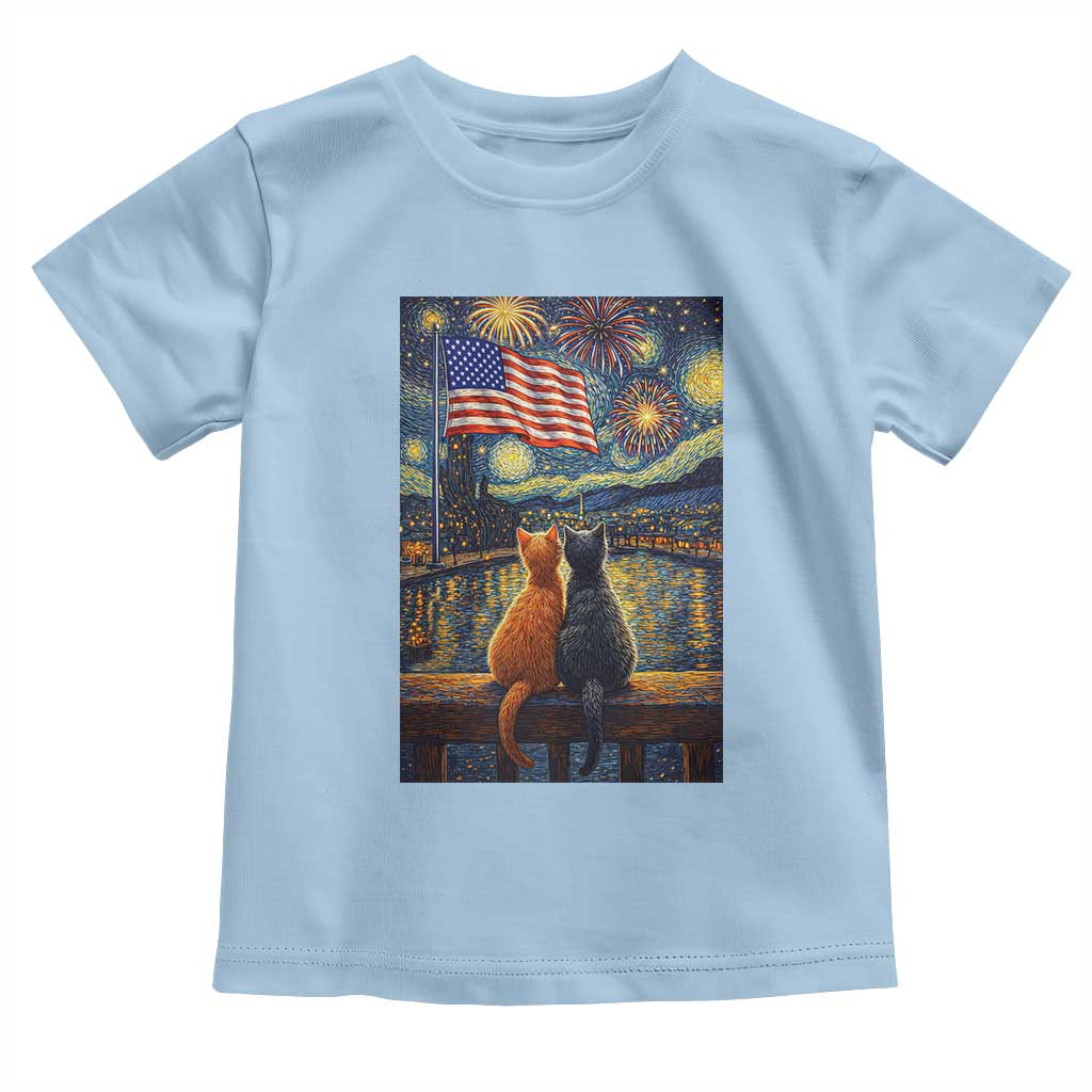 Starry Night Cat Patriotic American Pride Toddler T Shirt