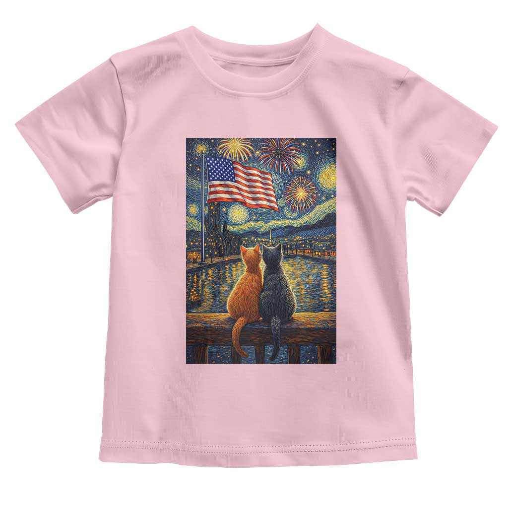 Starry Night Cat Patriotic American Pride Toddler T Shirt