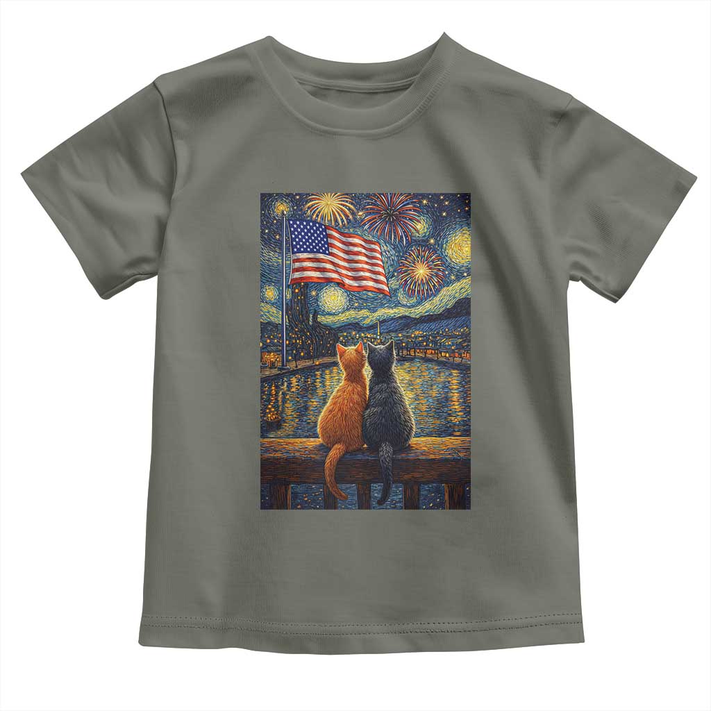 Starry Night Cat Patriotic American Pride Toddler T Shirt