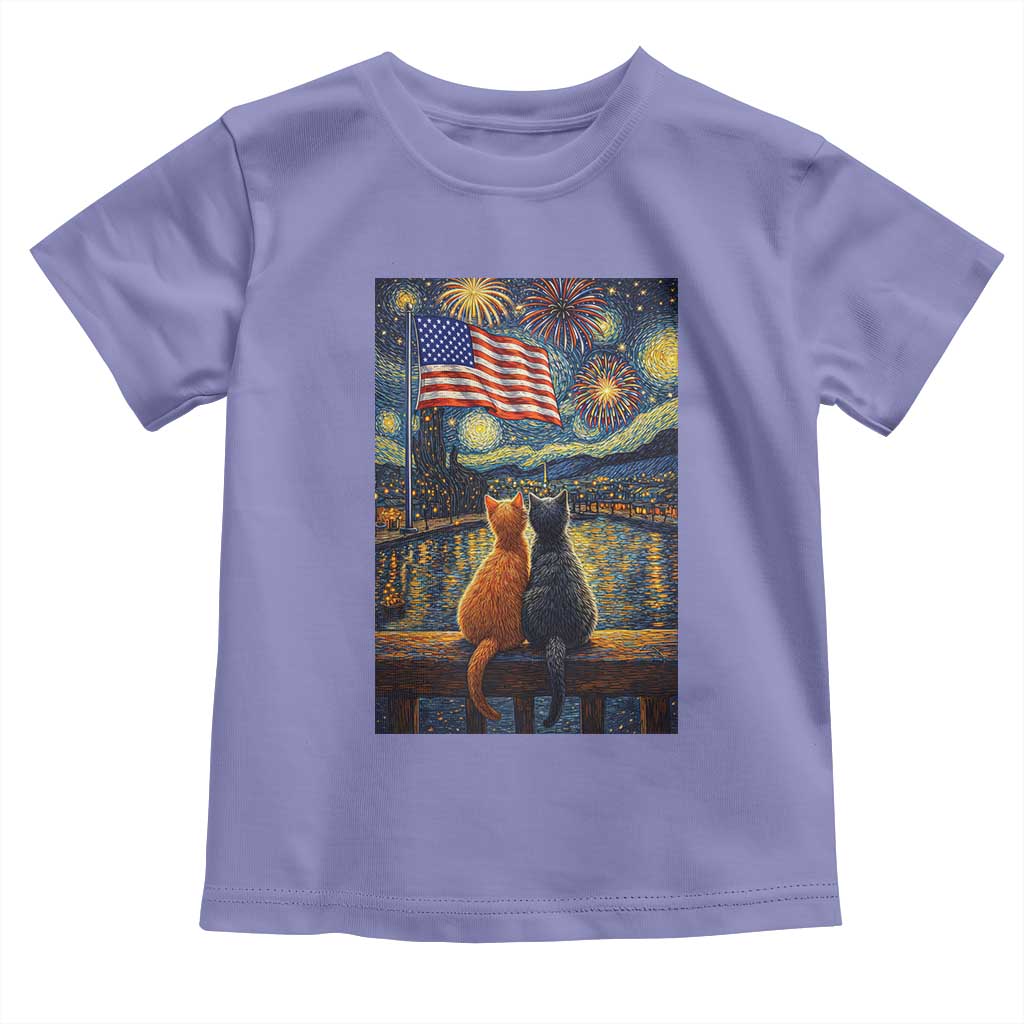 Starry Night Cat Patriotic American Pride Toddler T Shirt