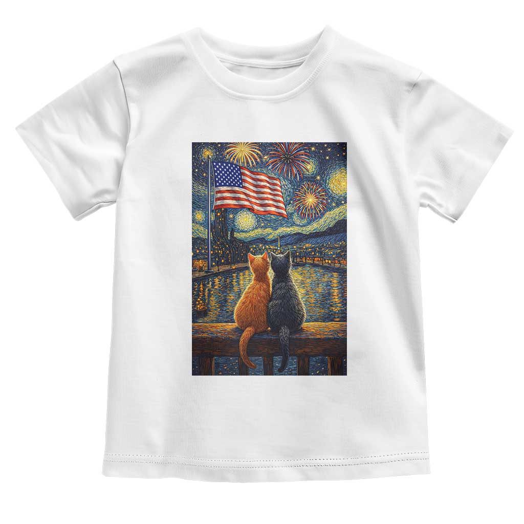 Starry Night Cat Patriotic American Pride Toddler T Shirt