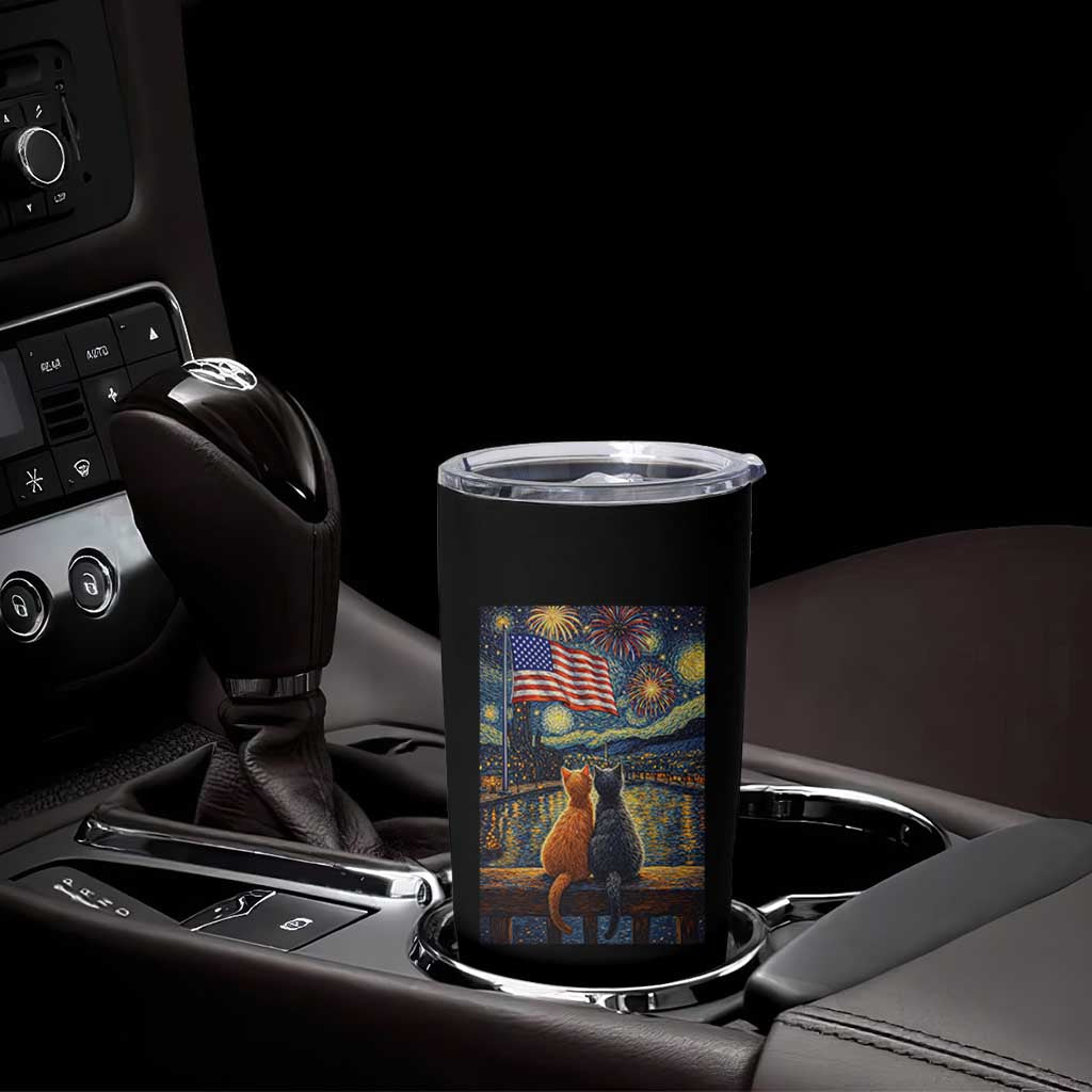 Starry Night Cat Patriotic American Pride Tumbler Cup