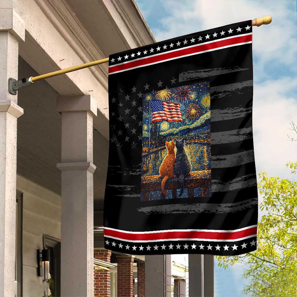 Starry Night Cat Patriotic American Pride Garden Flag