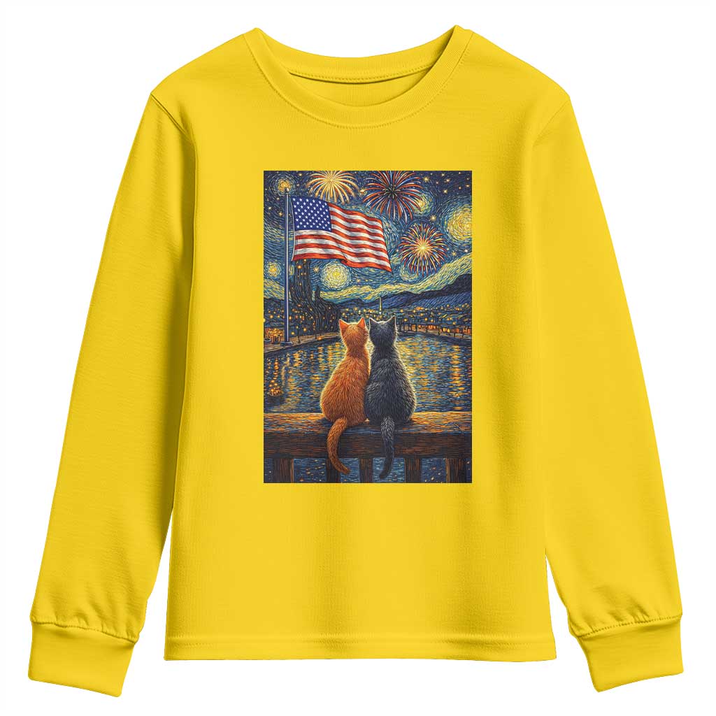 Starry Night Cat Patriotic American Pride Youth Sweatshirt