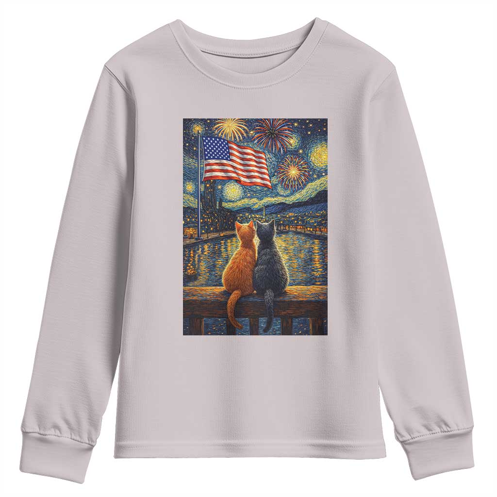 Starry Night Cat Patriotic American Pride Youth Sweatshirt