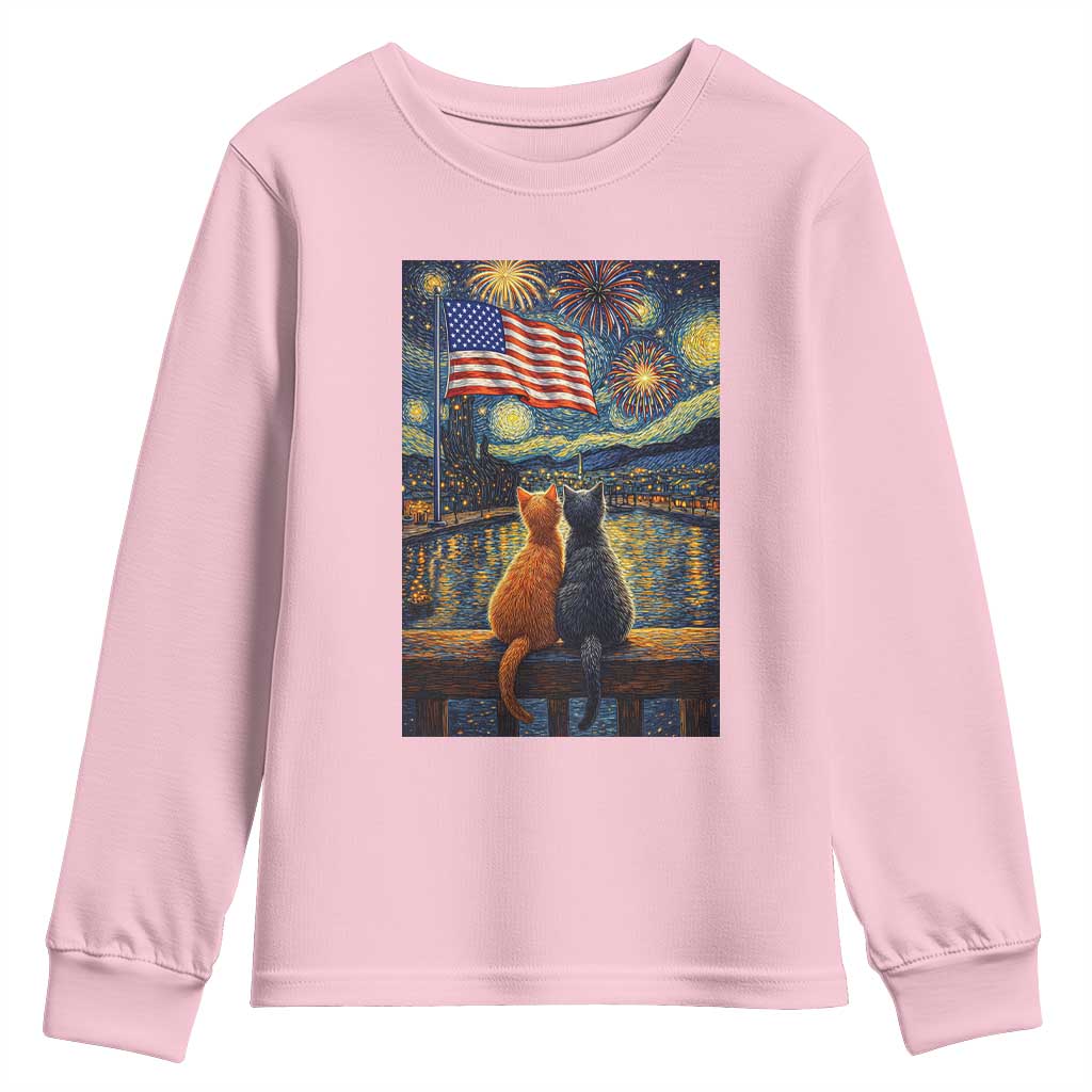 Starry Night Cat Patriotic American Pride Youth Sweatshirt