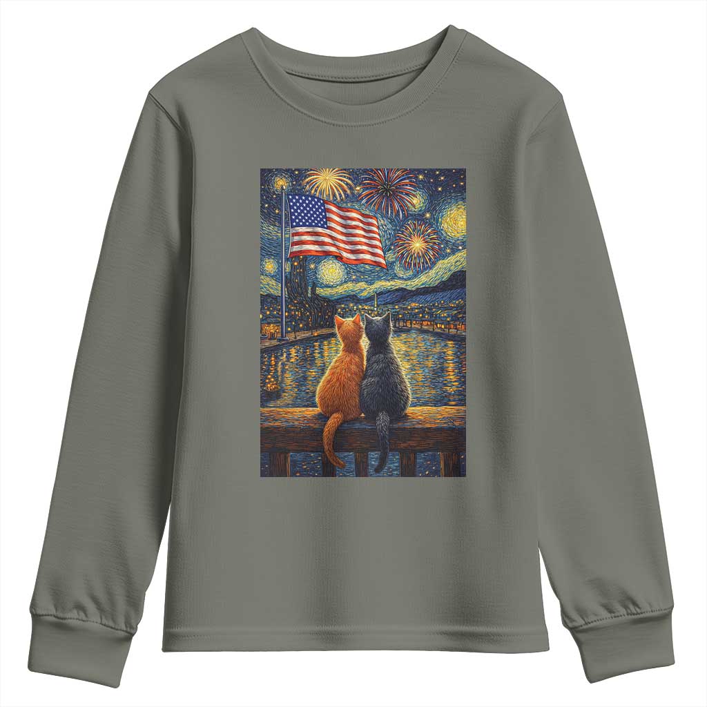 Starry Night Cat Patriotic American Pride Youth Sweatshirt